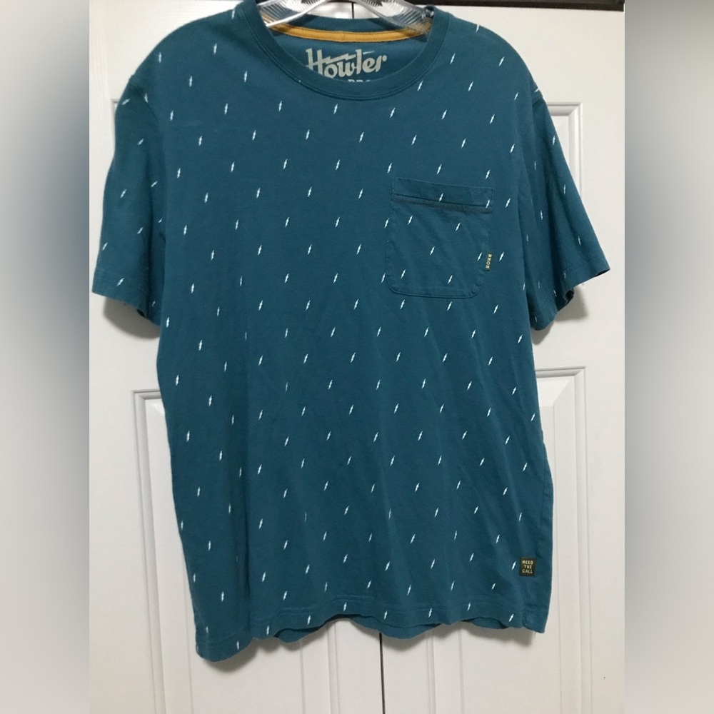 Howler Bros Mens Small Blue Cotton Lightning Bolts Pocket Shirt - Picture 3 of 5